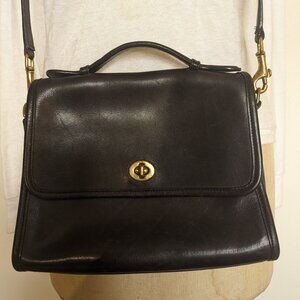 Coach Court 9870 Black Leather Satchel Crossbody Bag vintage old genuine authent